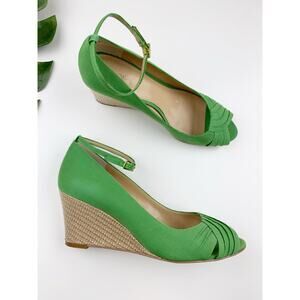 Loft Wedge Heel Sandals Green Peep Toe Ankle Strap Shoes Women's 8.5